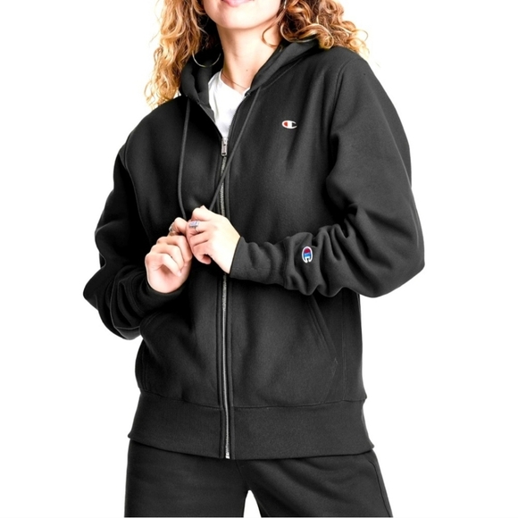 Champion Reverse Weave Zip Up Hoodie Black Size XL - Picture 1 of 15